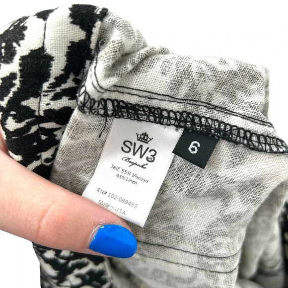 SW3 Bespoke Damask Print Linen Blend Wide Leg Pants Black White Size 6 - Picture 10 of 11